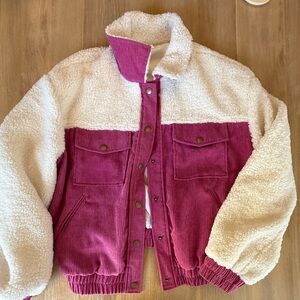 NWOT- &Merci Pink and Cream Sherpa Corduroy Jacket